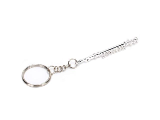 Flute Keychain, Metal Flute Key Ring Gift, Musical Instrument Ornament with Lifelike Design, Small Exquisite Silver Keychain for Keys or Bag.