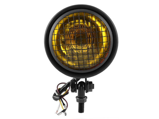 35W Motorcycle Headlight Grill Lens Cover, 1750lm High Brightness Yellow Universal Motorbike Headlamp - Waterproof Durable Design, Easy...