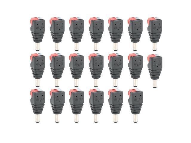 20Pcs 5.5x2.1mm Male DC Power Plug Adapter, Cable Terminal Connector for LED Light Strip and CCTV Camera, PVC Insulated Quick - Connect Terminal...