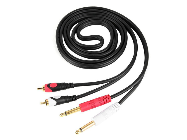 2 to Dual 1/4 Inch TS Audio Cable, Stereo Guitar Line Adapter, Oxygen Free Copper Conductor with Plated Plug for Professional and Consumer Audio...