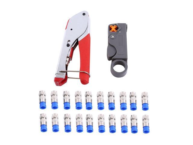 Coaxial Cable Wire Stripper and Crimping Pliers for RG6 RG59, F Connector Compression Tool Kit with 20 F Heads, for Home Theater CATV Satellite...