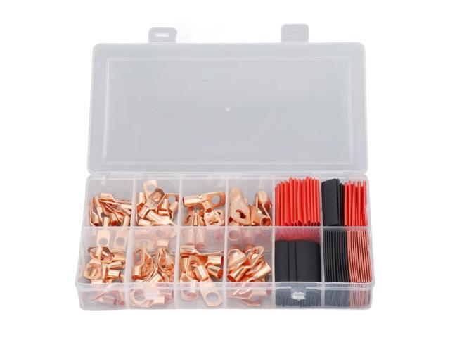 150 Pcs Wire Lugs Heat Shrink Tubes Set, Thick Red Copper Battery Cable Ends Terminal Connectors with Storage Box for Solar Inverter Automotive.