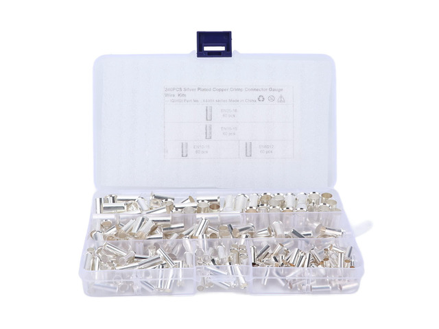 240pcs Wire Ferrules Kit, EN End Red Copper Tin Plated Crimp Terminal, Insulated Cable Ferrules for Electrical Wiring, Car Audio, and Household...