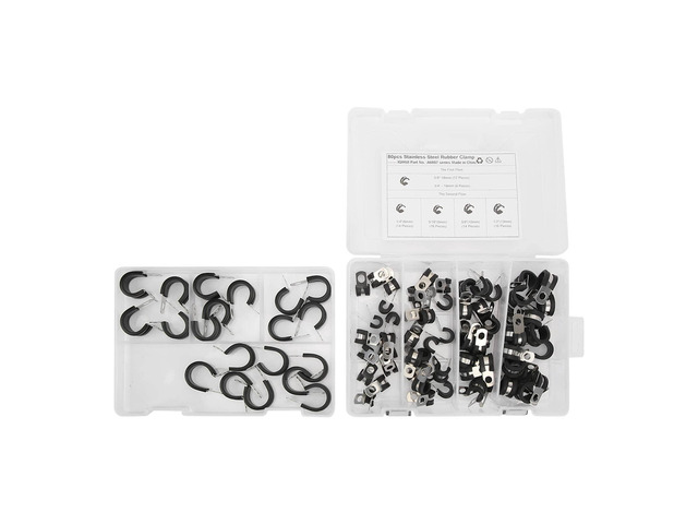 80Pcs Cable Clamps Set, P - Style Hose Clamps with Rubber Pads, 6 Sizes 1/4in to 3/4in Stainless Steel Tube Holders for Automotive Marine HVAC Fuel...