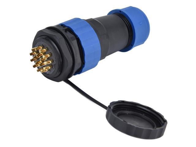 Connector Back Nut IP68 Aviation Power Socket 380V 10A, M28 x 1.5mm Industrial Plug for Cable Wire, Gold Plated Copper Contact with PA66 Shell (16.