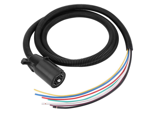 7 Way Trailer Plug Cable Cord, Heavy Duty Blade Molded Connector with 2 Meter Corrugated Wire Harness for RV Towbar Towing