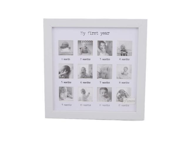 Baby's First Year Picture Frame - 12 Month Milestone Photo Collage for Newborn Growth Record Keepsake, 10 X 10 Inch, White