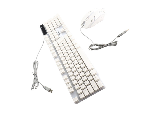 Dpofirs LED Gaming Keyboard and Mouse Combination USB Mechanical Performance Transparent Sound for Vista OS PC Burpportop TV ABS White 104 Keys...
