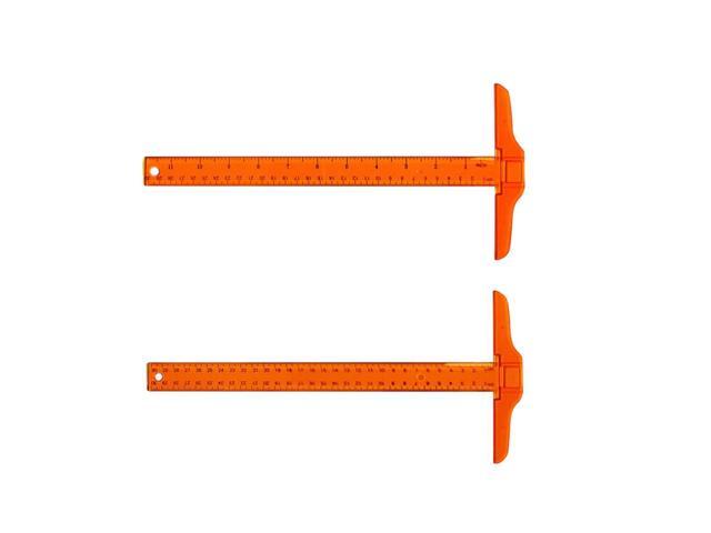 2pcs 30cm T-Square Rulers with Double Scale Plastic Measuring Tools for Drafting and Design Work, Orange Shape Rulers with Inch/cm and Dual Cm.