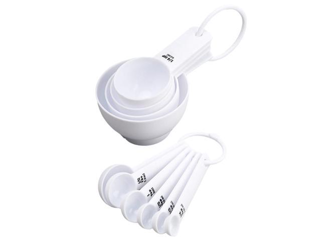 Measuring Spoon Set and Kitchen Measuring Cups with Scale 10pcs White Plastic for Cooking and Flour Portioning