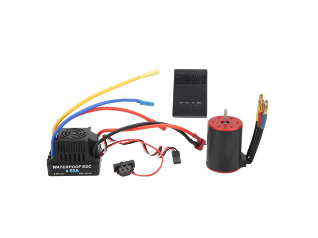 RC Brushless Motor ESC Combo, 60A ESC with 3650 3100KV Motor, Performance Kit, Programming Card Included for 18/110/ RC Car, Aluminum Alloy Heat Sink
