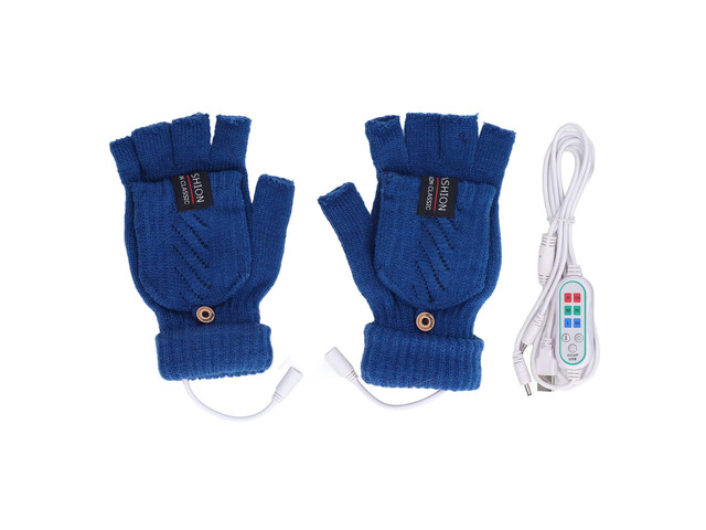 USB Heated Gloves, Electric Heating Thermal Knitting Gloves, Half Finger Winter Hand Warmer with Double Sided Heating for Typing Gaming Outdoor...