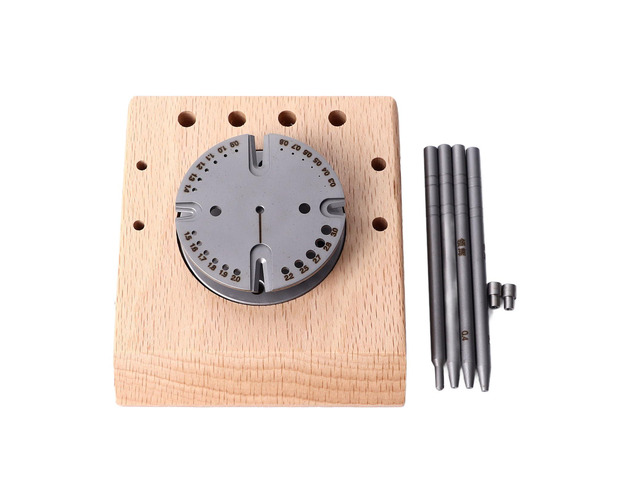 Watch Movement Balance Wheel Holder, Professional Watch Repair Stand with Stainless Steel Base and Beech Wood Frame, Includes Punch Tools and Dowel...