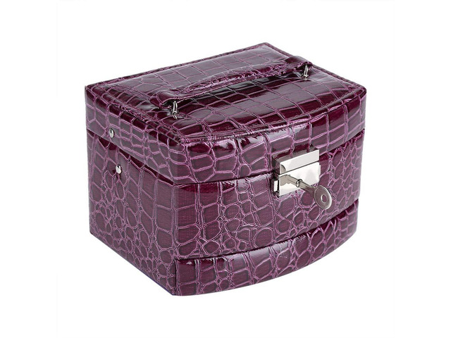 Portable Multi Layer PU Jewelry Box Organizer with Mirror, Purple, Protects Necklaces Rings Earrings from Scratches