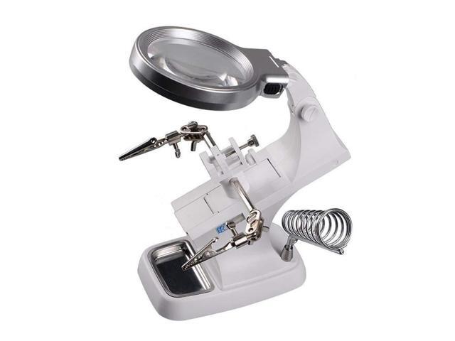 Led Light Magnifier & Desk Lamp 3X 4.5X Helping Hand Repair Clamp Alligator Auxiliary Clip Stand Desktop Magnifying Glass
