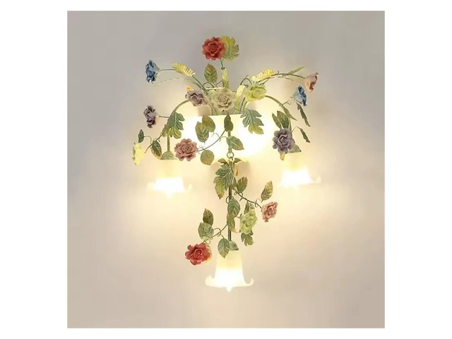 Amen Countryside Style Led Lamp French Rose Garden Art Wall Lamp Vintage Iron Art Bedroom Living Room Corridor Sconce Lights