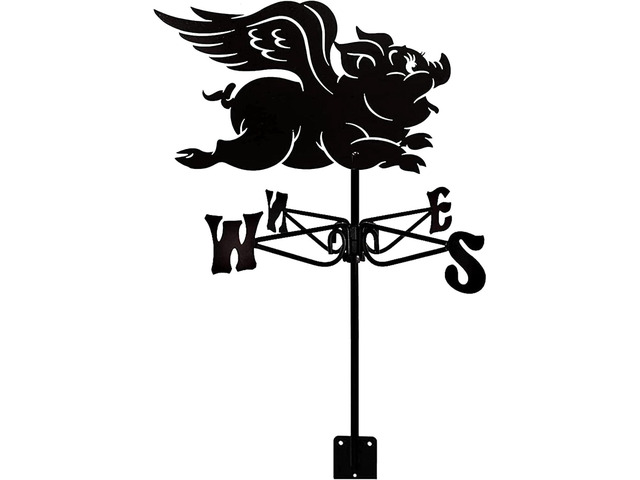 Weather Vane Flying Pig with Roof Mount Weathervane Wind Direction Indicator, Retro Weathercock L Weathercock Garden, Creative Wind Vane Stainless...