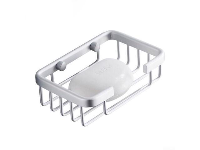 Aluminum Wall-Mounted Soap Dish with Drain Tray for Bathroom or Kitchen Suction Soap Holder, Space-Saving Shower Soap Basket, Rust-Resistant