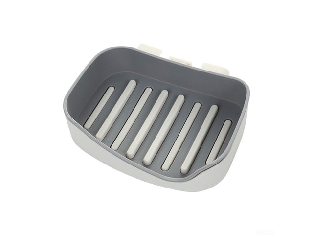 PP Soap Dish with Strong Suction Base, Slotted Drain Design for Fast Drying & Water Collection Tray Compact 13 x 10 x 3 cm Bathroom Sink Acces(Gray)