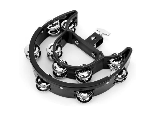 Half Moon Tambourine with Double Row Metal Jingles, Handheld Percussion Instrument for Drum Set, ABS Frame Tambourine with Clear Tone for Cymbal...
