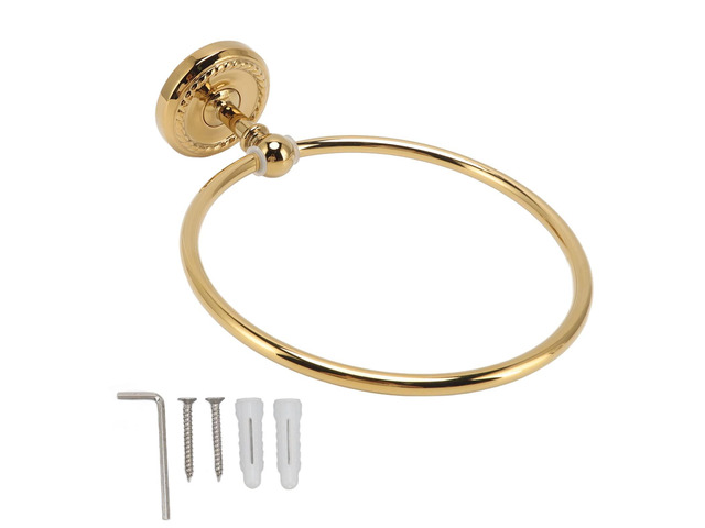 Golden Wall Mounted Towel Ring, Modern Round Bathroom Towel Ring with Twisted Design, Glossy Copper and Stainless Steel Finish for Home Spa Decor