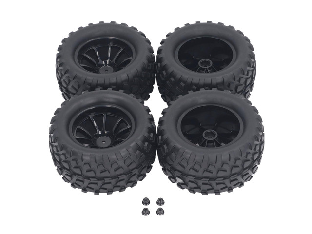 4pcs 12mm Hex 1/10 RC Truck Wheels and Tires, Universal Replacement for Axial Hsp Hpi, Black Rubber Off - Road Tires with 10 - Hole Hub for 1/10...