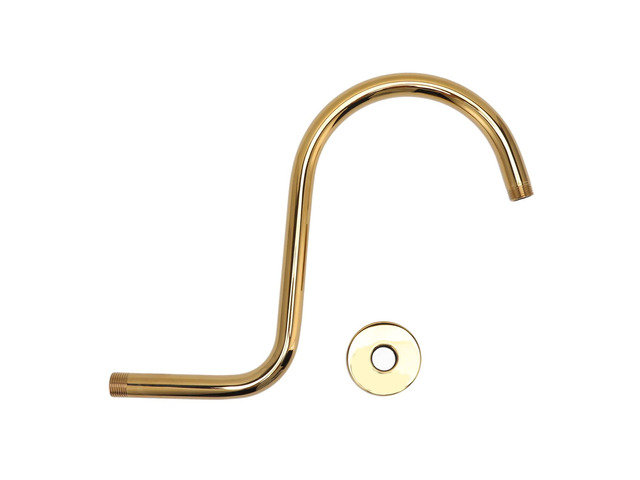 Stainless Steel S Shaped Shower Arm, Brushed Gold Shower Head Extension Arm with Flange, High Rise 13.19in Shower Riser Pipe for Tall Users, and Easy