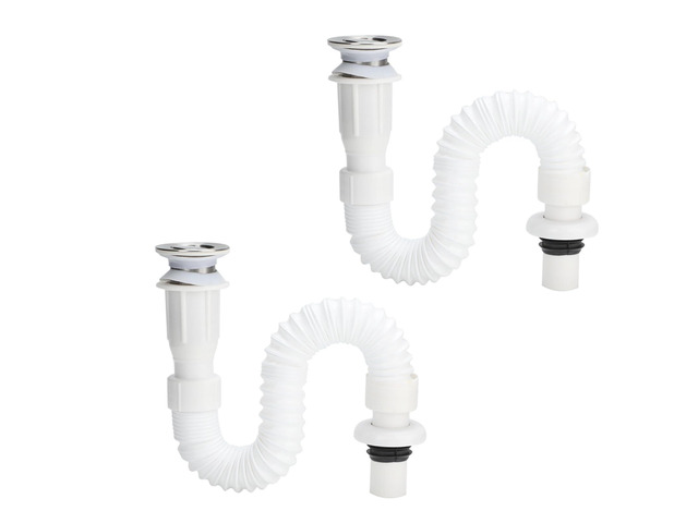 2Pcs Flap Type Flexible Basin Drain Hose, Bathroom Basin Water Drain Pipe, Retractable Drain Hose with Stainless Steel Clamshell for 32mm Sink Outlet,