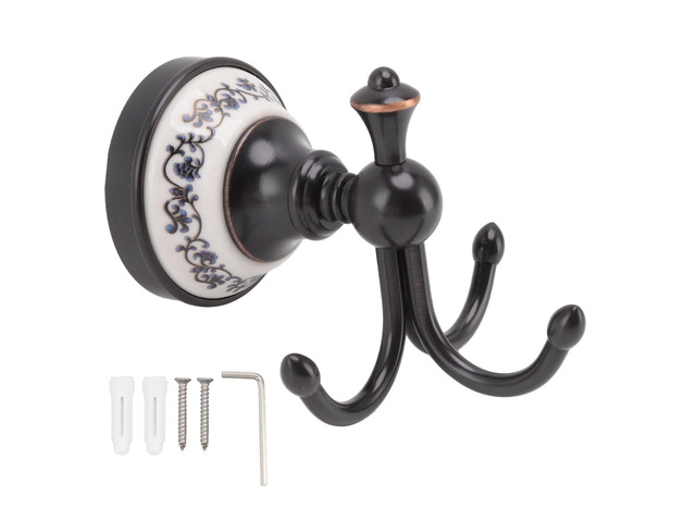Wall Mounted Coat Hook with 3 Prongs, Retro Blue and White Ceramic Design, Hanging Towel Hook for Bathroom Bedroom Kitchen Entryway