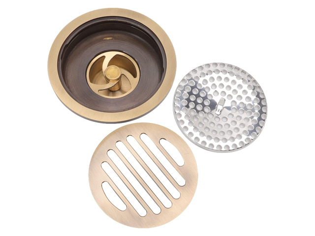 Round Shower Drain Vintage Style, Floor Drain Circle Design, Wearproof and Bathroom Drain with 3 Accessories for Bathroom Garage Kitchen Balcony