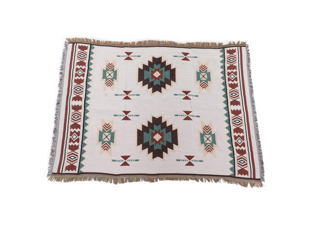 Ethnic Style Cotton Blanket, Camping Blanket for Picnic Beach, 180x130cm Retro Tassel Tablecloth Blanket with Two Sided Design for Outdoor Indoor...