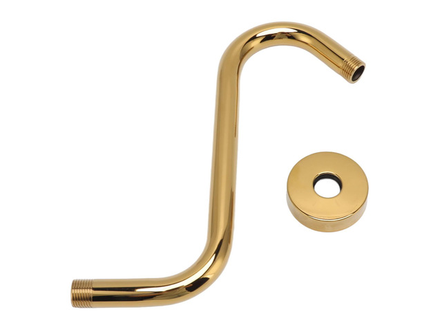 304 Stainless Steel S Shaped Shower Arm, Gold Brushed Shower Head Extension Arm, Thick One - Piece Design with Decorative Cover for Modern Bathroom...