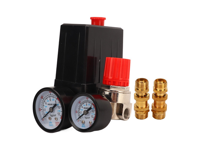 Air Compressor Pressure Switch 0~180PSI Control Valve Kit, Replacement Parts for Air Compressor, Adjustable Pressure Regulator with Gauges and...