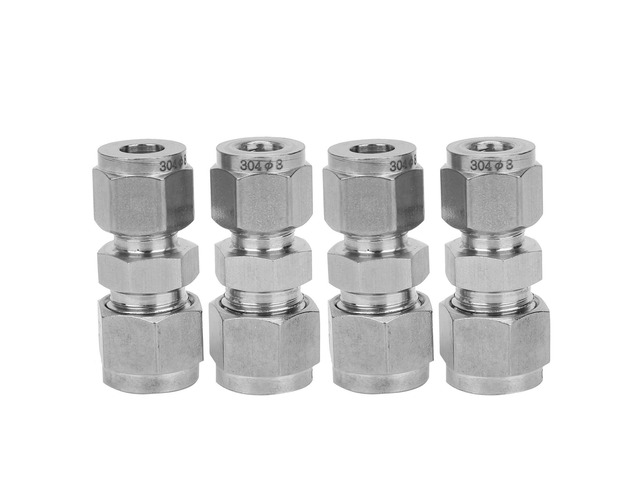 4Pcs Stainless Steel Compression Tube Fitting, Double Ferrule Adapter for Water Air Oil Pipes, 304 SS Straight Tube Converter with Leak - Proof...