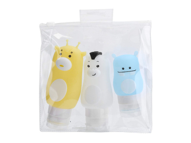 Refillable Travel Squeeze Bottle Set, Cartoon Animal Lotion Bottles with Suction Cup, Leak - Proof Empty Cosmetic Containers for Shampoo...