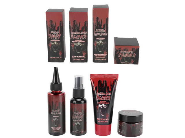 4pcs Fake Blood Makeup Kit, Special Effect Makeup Set with Coagulated Blood Gel and Blood Spray for Cosplay Costume Party, Washable Realistic Fake...