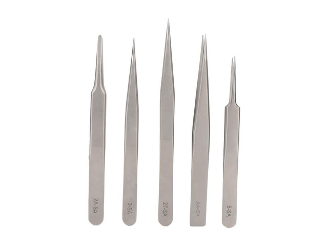 5Pcs Stainless Steel Antimagnetic High Accuracy Tweezers Set, Watch Repair Tweezers Tool Kit with 5 Types for Precision Electronics and Jewelry...