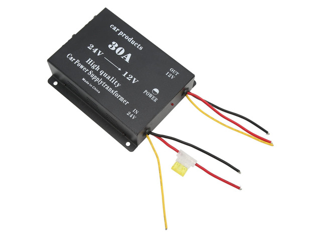 DC 24V to 12V Converter, Voltage Regulator with Short Circuit Protection, Noiseless Car Power Reducer for Trucks Buses LCD TV Audio Systems (30A)