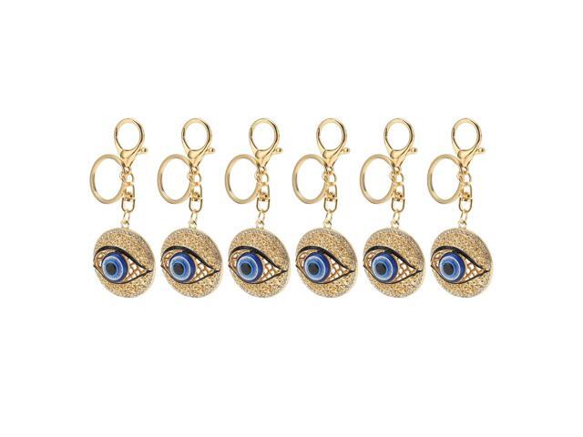 6pcs Eye Keychain Rhinestone Pendant, Decorative Metal Key Chain with Carabiner Clip for Car Rearview Mirror Handbag Bag Charm Accessory in Gold