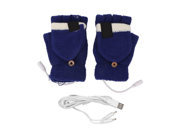 USB Heated Half Finger Gloves, Electric Heating Knitting Gloves with Foldable Finger Covers, Washable Cotton Gloves with USB Plug for Outdoor...
