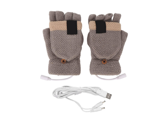 USB Heated Half Finger Gloves, Electric Heating Knitting Gloves with Foldable Finger Covers, Washable Cotton Gloves with USB Plug for Outdoor...