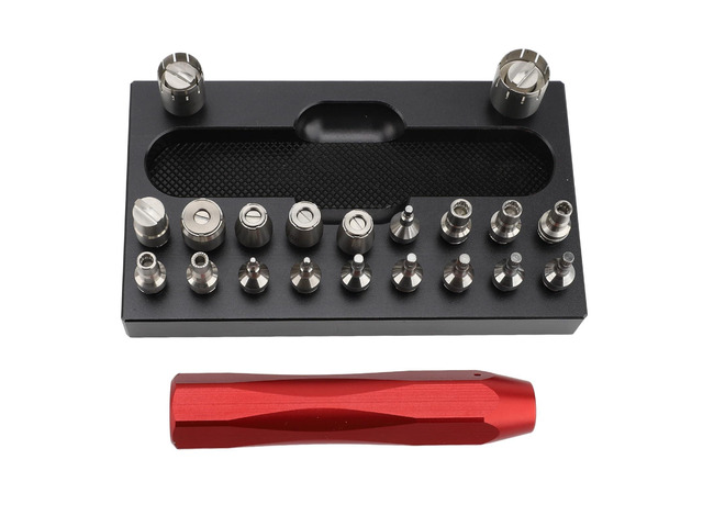 Professional Stainless Steel Watch Crown Tube Remover, Watch Crown Removal Tool with 20 Interchangeable Nozzles, Anti - Slip Handle and Base for...