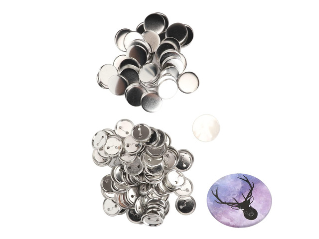 100 Set Pin Back Button Parts, Blank Metal Badge Making Supplies, Durable Iron Round Button Kit with Clip and Film for DIY Craft, Custom Pin Badges...