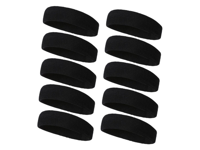 10pcs Sweat Absorbing Elastic Sports Headbands for Women and Men, Non-Slip Workout Hair Bands for Running, Fitness, Yoga, Gym Accessories in Black