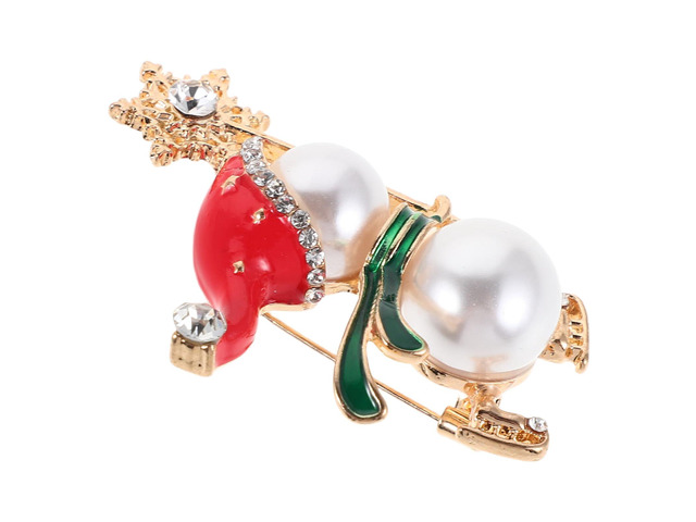 Christmas Snowman Brooch Pin with Enamel Rhinestones and Pearl Accent, Cute Holiday Lapel Pin for Womens Coats Sweaters Backpacks, Festive Crystal...