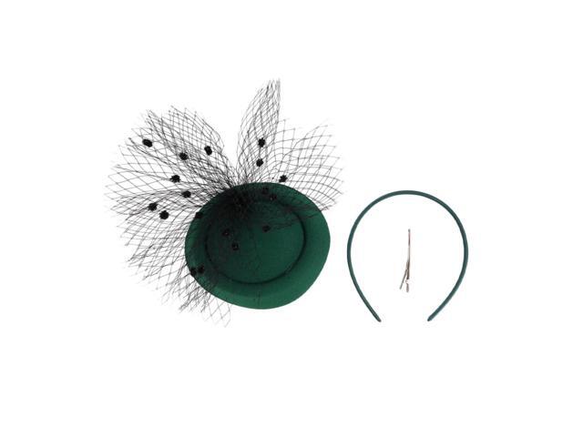 Green Mesh Fascinator Hat with Veil, Wedding and Tea Party Headband Hair Clip, Womens Classic Style Tulle Fascinators for Special Occasions