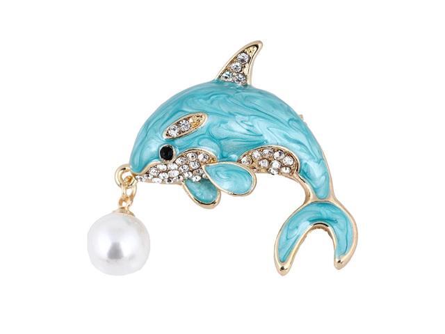 Alloy Dolphin Pearl Brooch for Women, Charming Creative Fashion Brooch Clothes Decor, Adorable Ocean Animal Pin Accessory