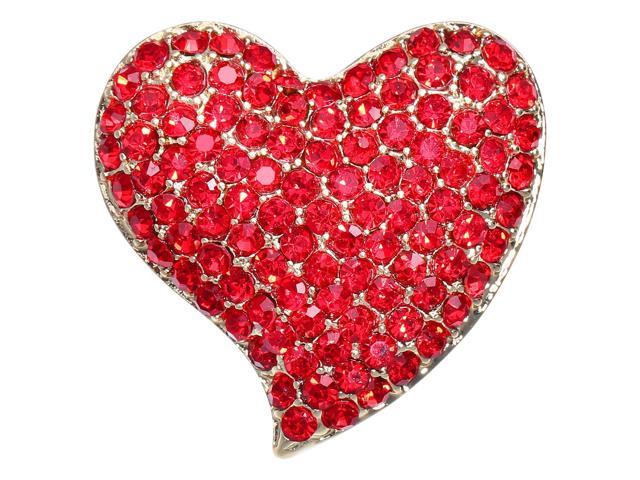 Heart Shaped Delicate Brooch with Rhinestone Crystal, Lovely Red Corsage Pin for Womens Clothing Accessory, Decorative Breastpin for Party