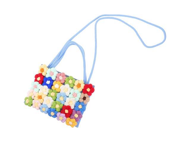 Felt Shoulder Bag Floral Pattern Single-shoulder Pouch Blue Wool Felt Handbag for Women Outdoor Travel Photography Tote