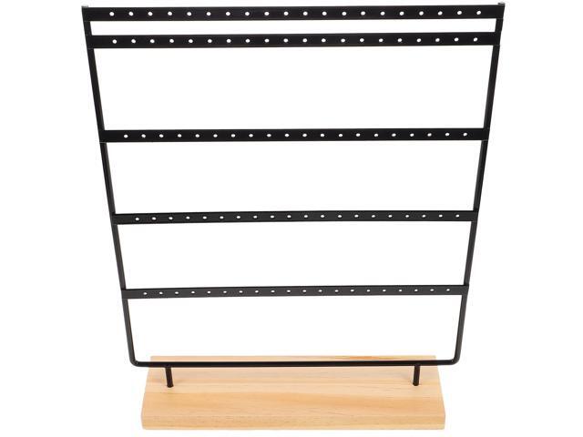 Iron Art Jewelry Display Rack with Wooden Base, 5-tier Earring and Necklace Holder Stand with 100 Holes, Desktop Jewelry Organizer for Earrings and...